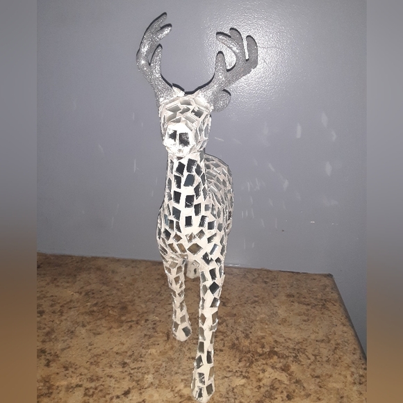Rare Mosaic Mirrored Glass Christmas Standing Reindeer - Picture 2 of 8